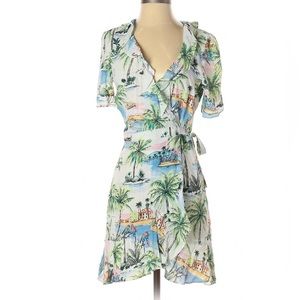 Zara Tropical Island Print Wrap Mini Dress